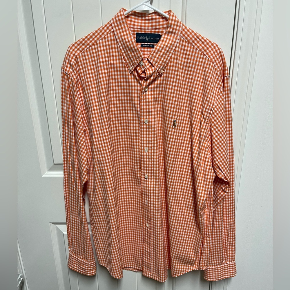 Ralph Lauren Men's Orange Gingham Shirt - Size XL